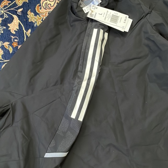 Black with white stripes adidas mens pullover windbreaker - Picture 6 of 9